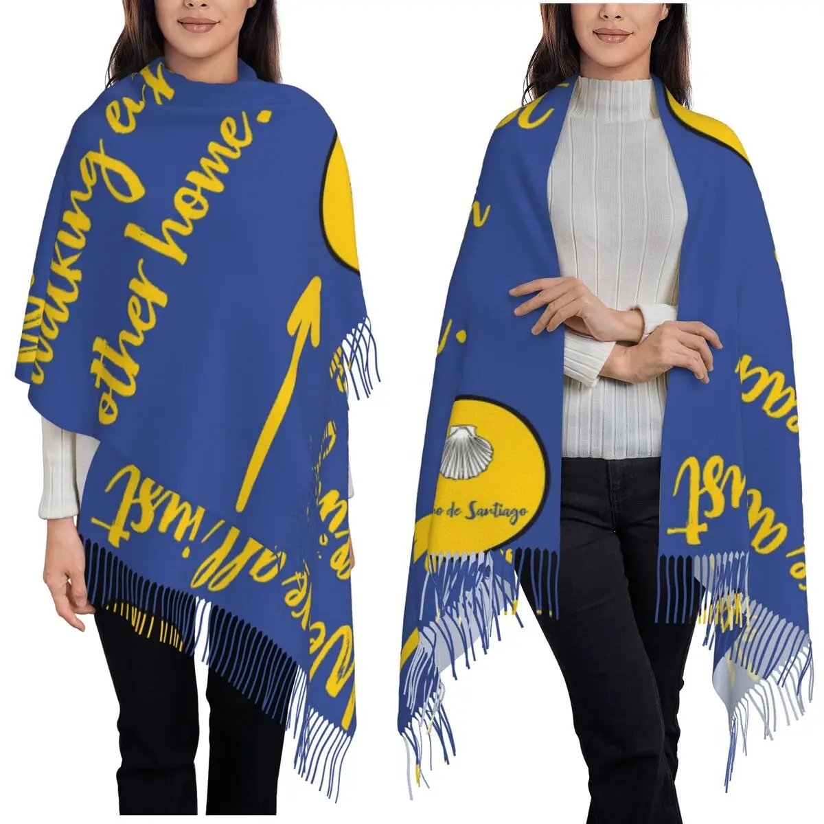 

Camino De Santiago шарф в виде гребешка с кисточками, женские мягкие теплые шали и накидки, длинная осенне-зимняя шаль