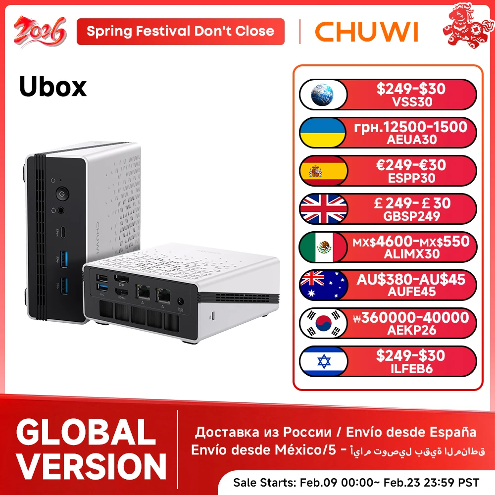 CHUWI UBox Mini PC Ryzen 6600H/7430U processeur AMD CPU 16GB RAM 512GB SSD Windows 11 ordinateur de bureau PC 4K décenregistrement WIFI 6 PC