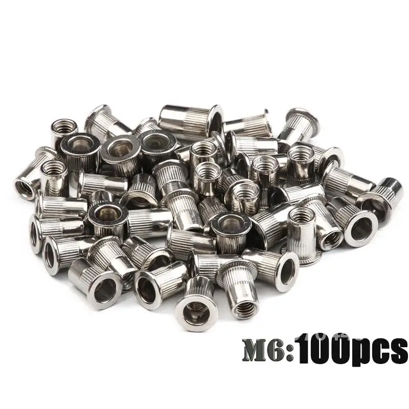 Ensemble de rivets à tête plate en acier inoxydable, insert de révélation, multi-taille, écrou, M3 figuré, M5, M6, kg, 100 pièces