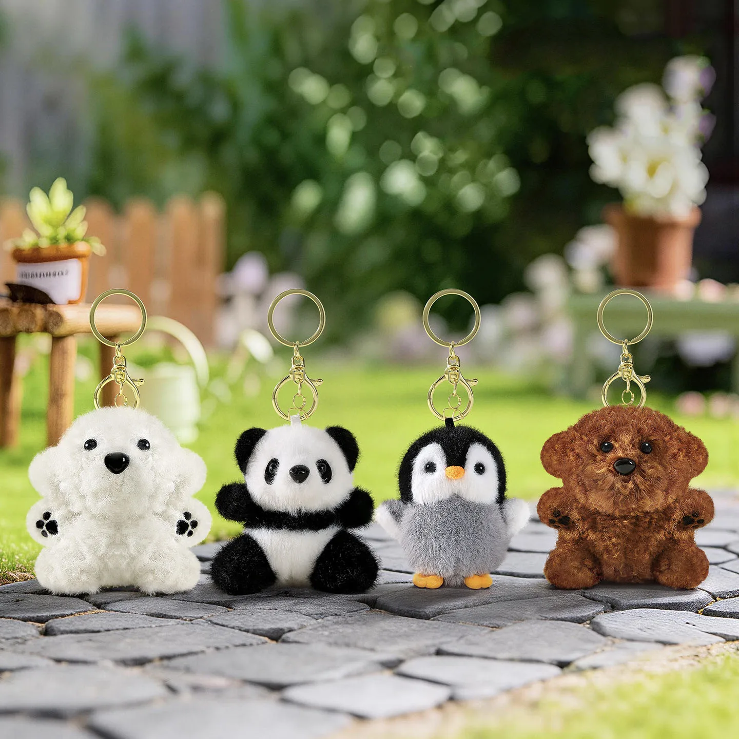 Fashion Brown Curly Teddy Puppy Pink Pig Cure Animal Doll Charm Keychain Cute Penguin Panda Standing White Bear Doll Key Chains