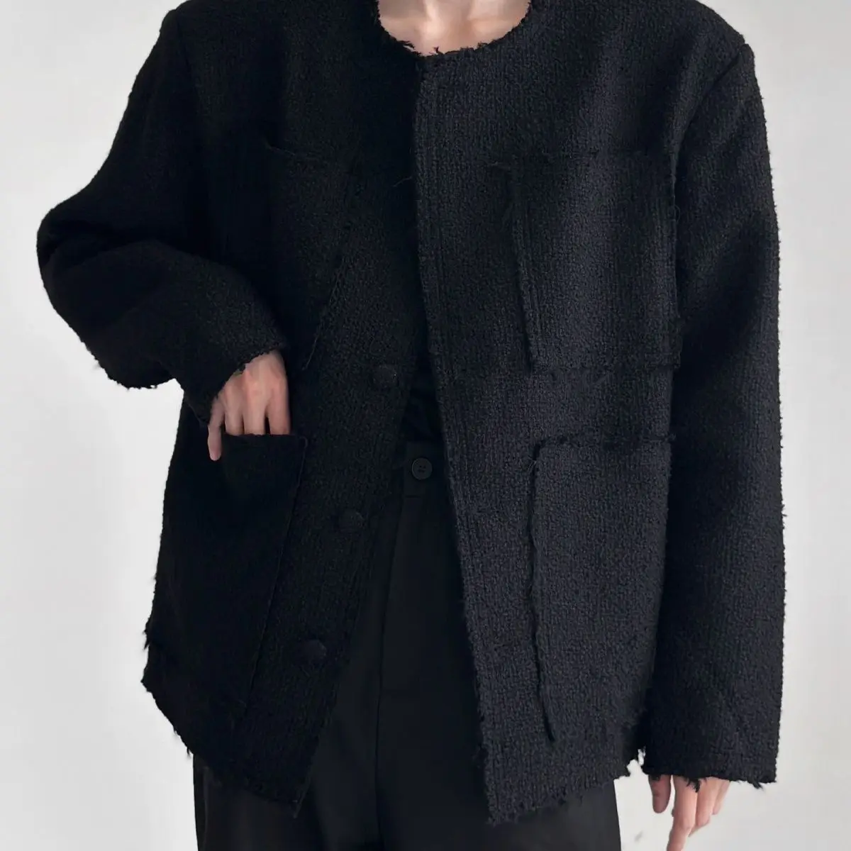 

High-end small fragrance style jacket bristled design knitted lazy loose top men's autumn and winter jacket Hong Kong style