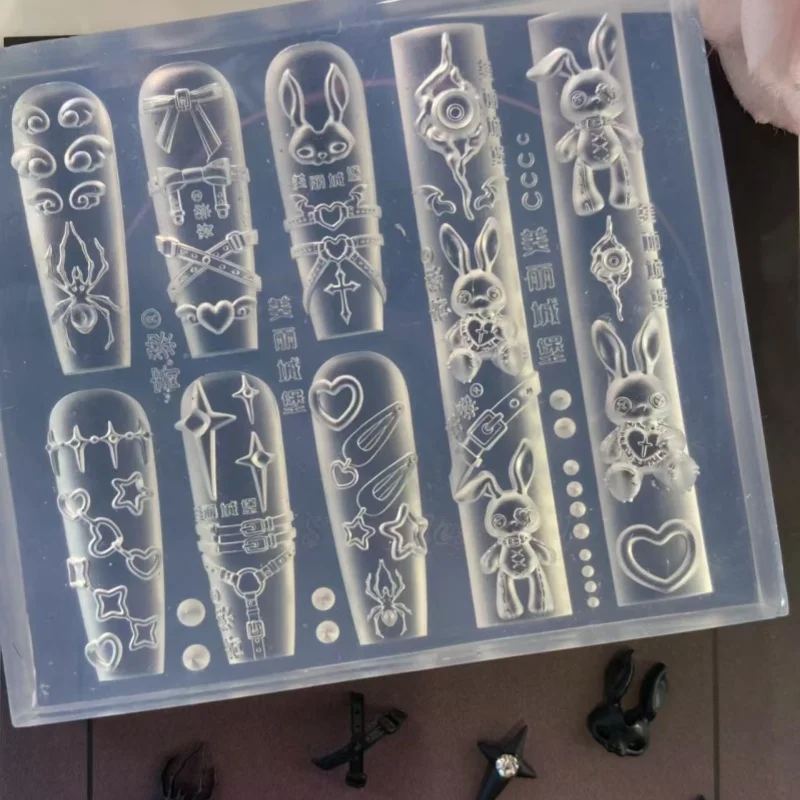 Um rock punk coelho cinto fivela arco estilo rua grampo de cabelo aranha pano fantoche coelho 3d decoração de unhas diy transparente prego mol