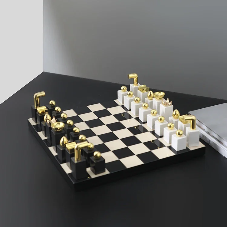 Wood Chess Game Set Luxury Gold Chess Set Decorative Chessboard