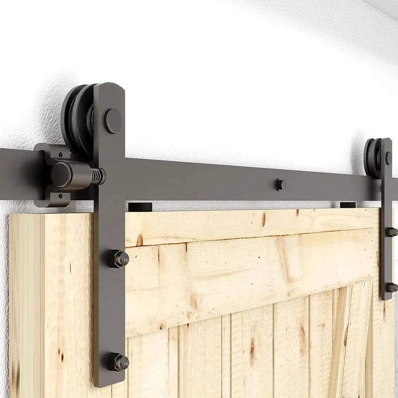 

CCJH Barn Door Hardware Kit 4-10FT Sliding Barn Door Hardware Kit Heavy Duty with Adjustable Floor Guide -Easy to Install, Smoot