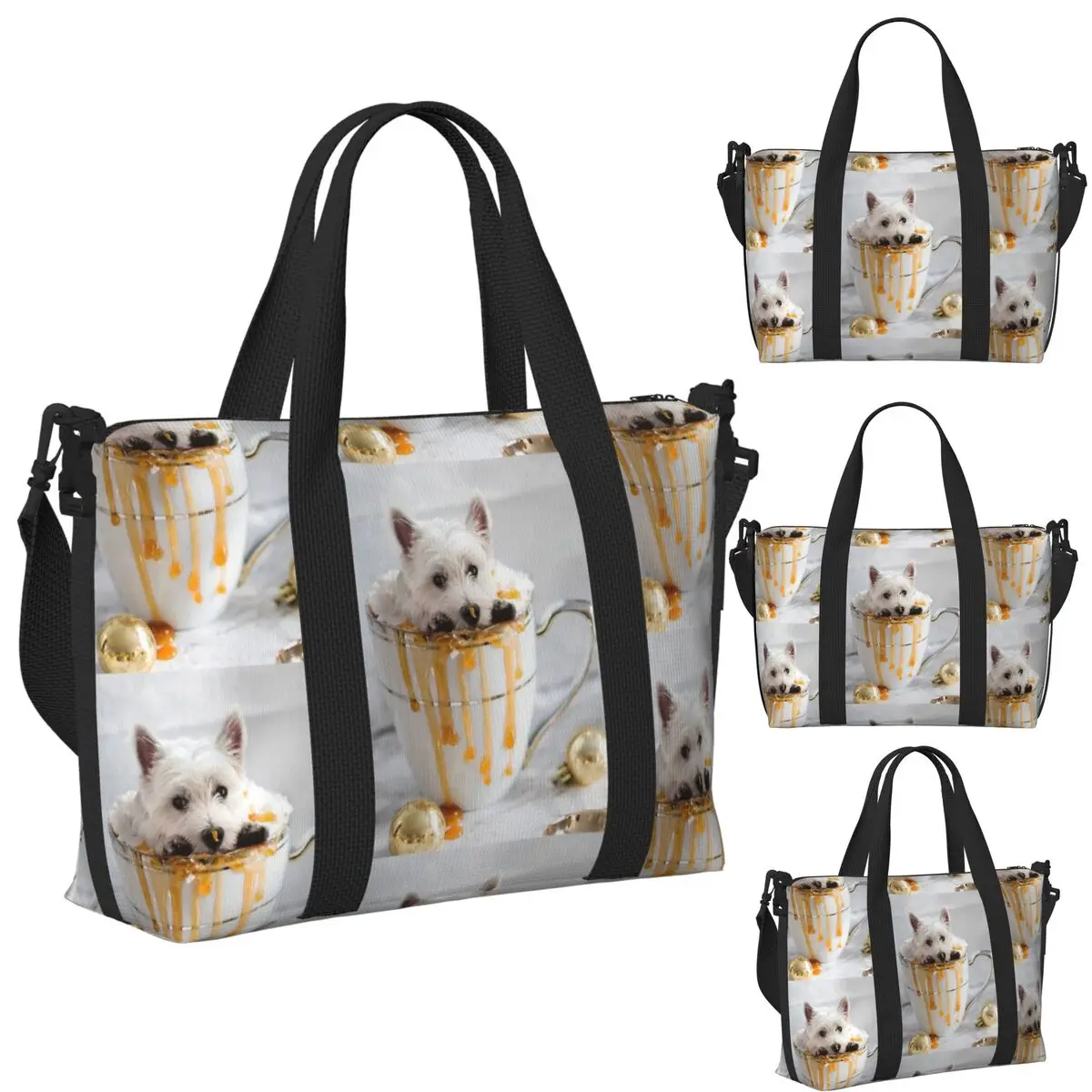

West Highland Terrier Dog Terriers Mug Beach Travel Bag Large Capacity Tote Bags for Gym Yoga Women Shopping Duffle Shoulder Bag