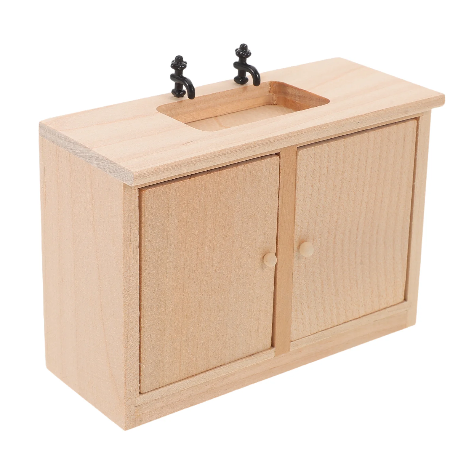 1:12 Schaal Miniatuur Badkamermeubels Houten Gootsteen Wastafel Kast Simulatie Wastafel voor Poppenhuis Badkamer Scène Prop