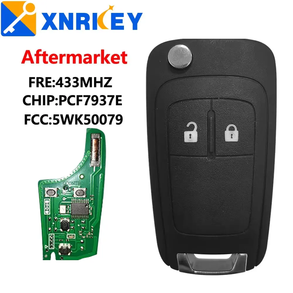 XNRKEY Aftermarket Original 2 Button Flip Remote Key 433Mhz For Opel Astra J And Insignia With PCF7937E (5WK50079)