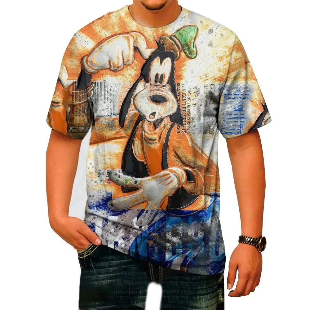 Disney Goofy Summer Men Funny Print T-Shirt Cartoon Print Tops Tees Fashion Short Sleeve Clothing Male Daily Casual Streetwear