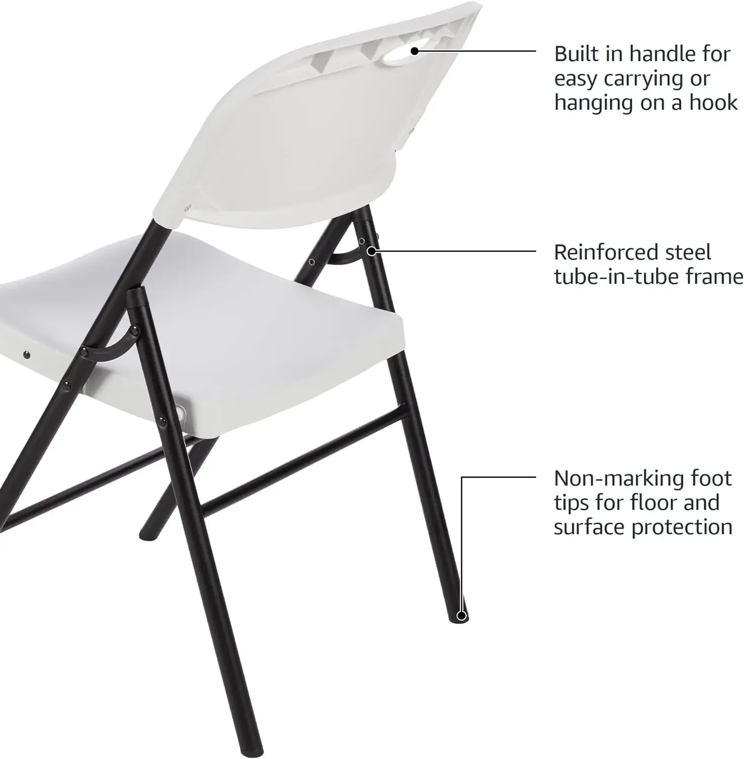 Amazon Basics Folding Plastic Chair with 350-Pound Capacity - 6-Pack, White