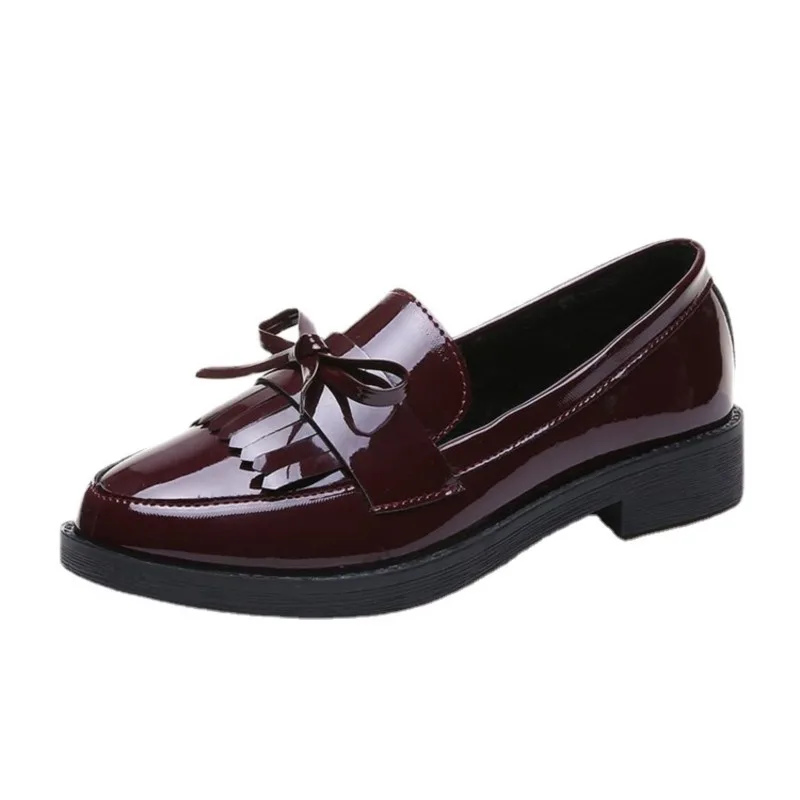 Chunky single shoes female spring and autumn new women's shoes bow leather shoes fringe loafers female British style C1351