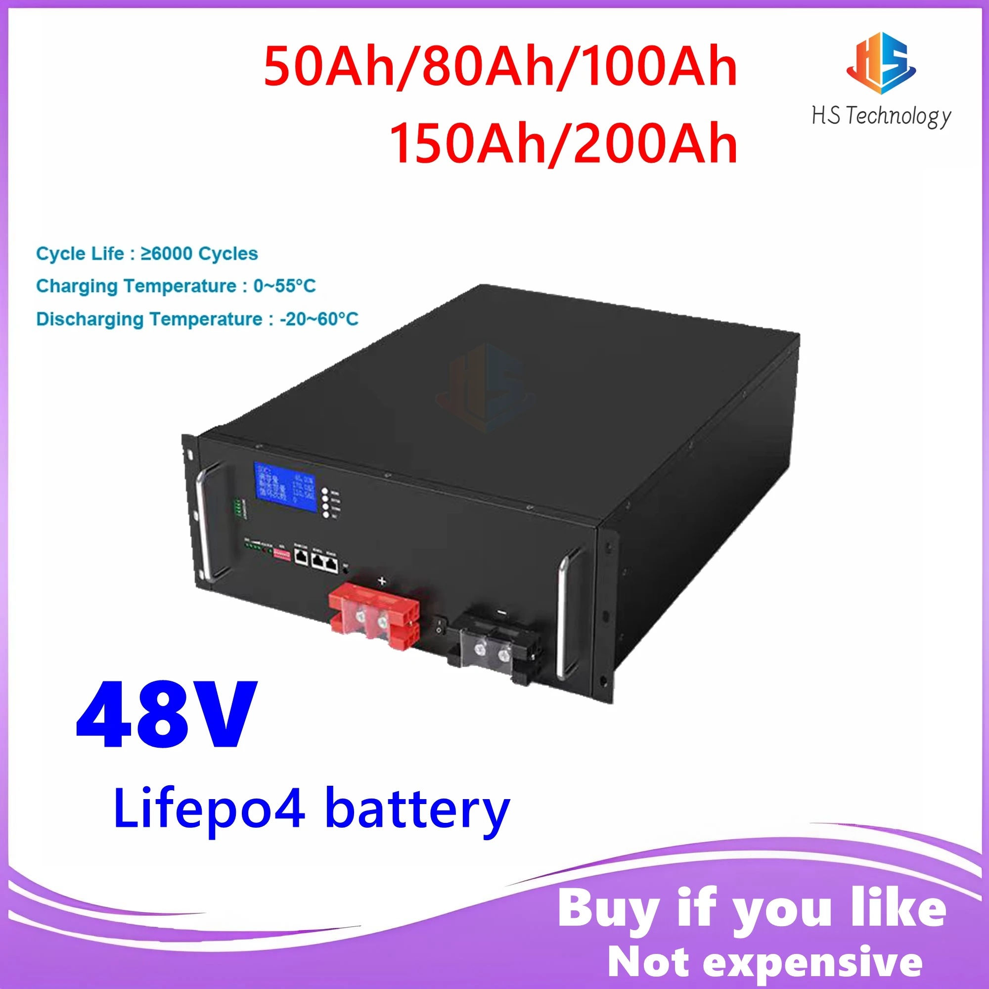 

48V 200AH 150AH 100AH LiFePO4 Battery Pack 51.2V 10KW Lithium Solar Battery Rechargeable Battery 6000+ Cycles For Home Storage