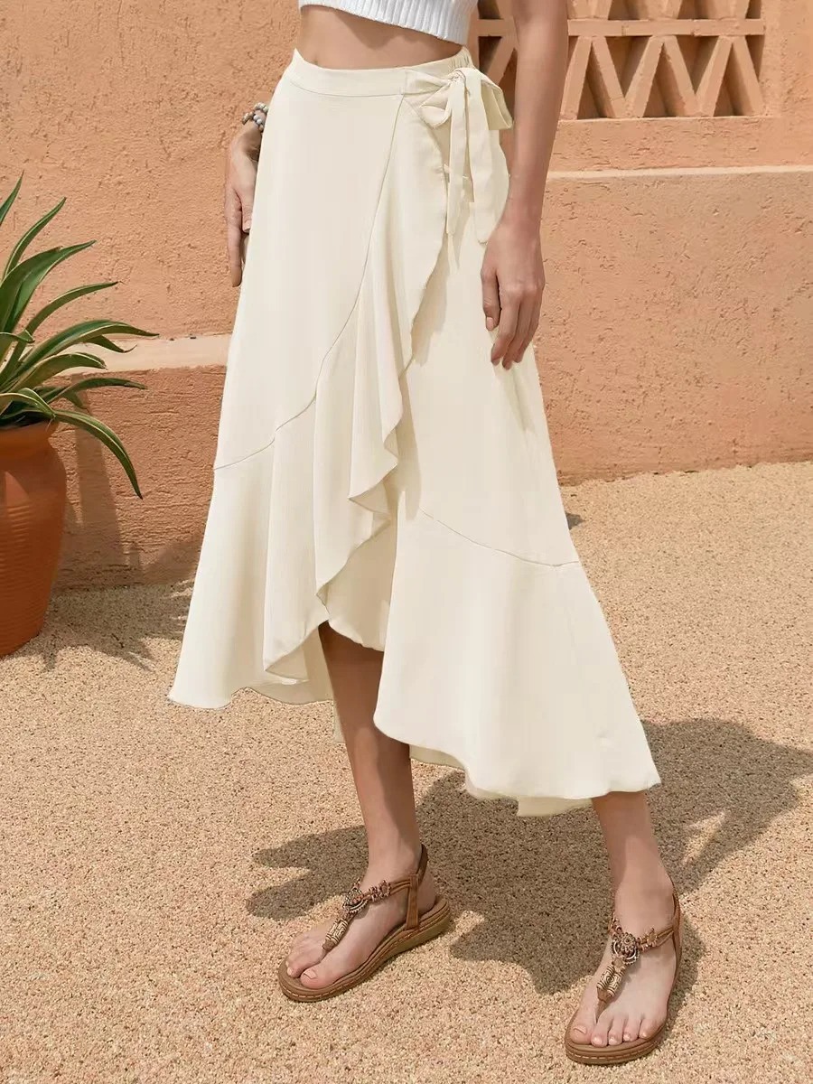 ارتفاع الخصر لوتس لو الدانتيل يصل تنورة با مرونة f الجسم تنورة المرأة عارضة البوليستر غير المستوية تنحنح فضفاضة تناسب