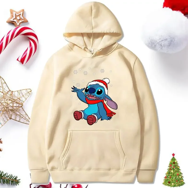 Suéter con estampado de Stitch de Disney para mujer, suéter con capucha Kawaii, ropa de calle, otoño e invierno, navidad