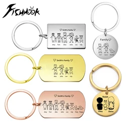 Fishhook Porte-clés personnalisé en acier inoxydable pour hommes et femmes, porte-clés familial, nom de bébé personnalisé, cadeau de fête des pères, mère et enfant