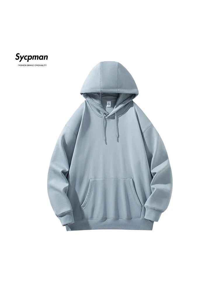 Sycpman Solid Plush Long Sleeved Hoodie for Men Autumn and Winter Loose Casual Hoodies Couple Streetwear Clothing