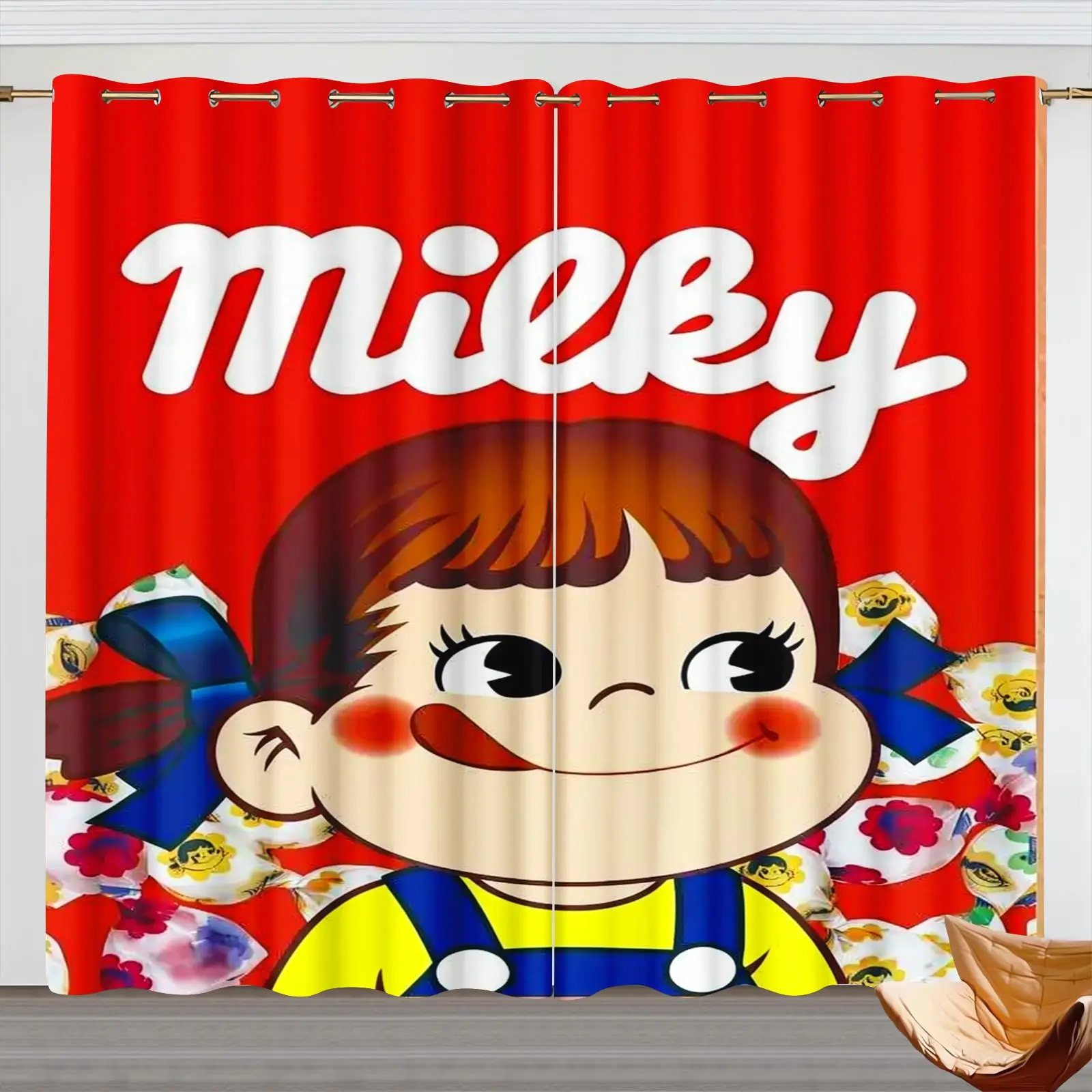Milky Peko Chan Blackout Curtains 2 Panels Cute Cartoon Girl Print Thermal Insulated Window Drapes Girls Bedroom Decor