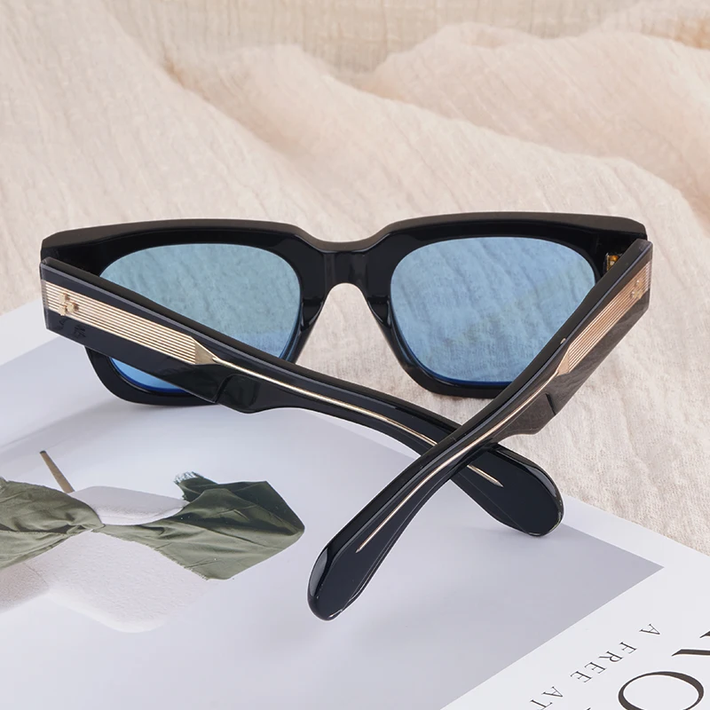 JMM ENZO نظارات شمسية مربعة كبيرة الحجم بتصميم ياباني ماركة سميكة مصنوعة يدويًا من الأسيتات الكلاسيكية Uv400 نظارات معدنية ذهبية وفضية