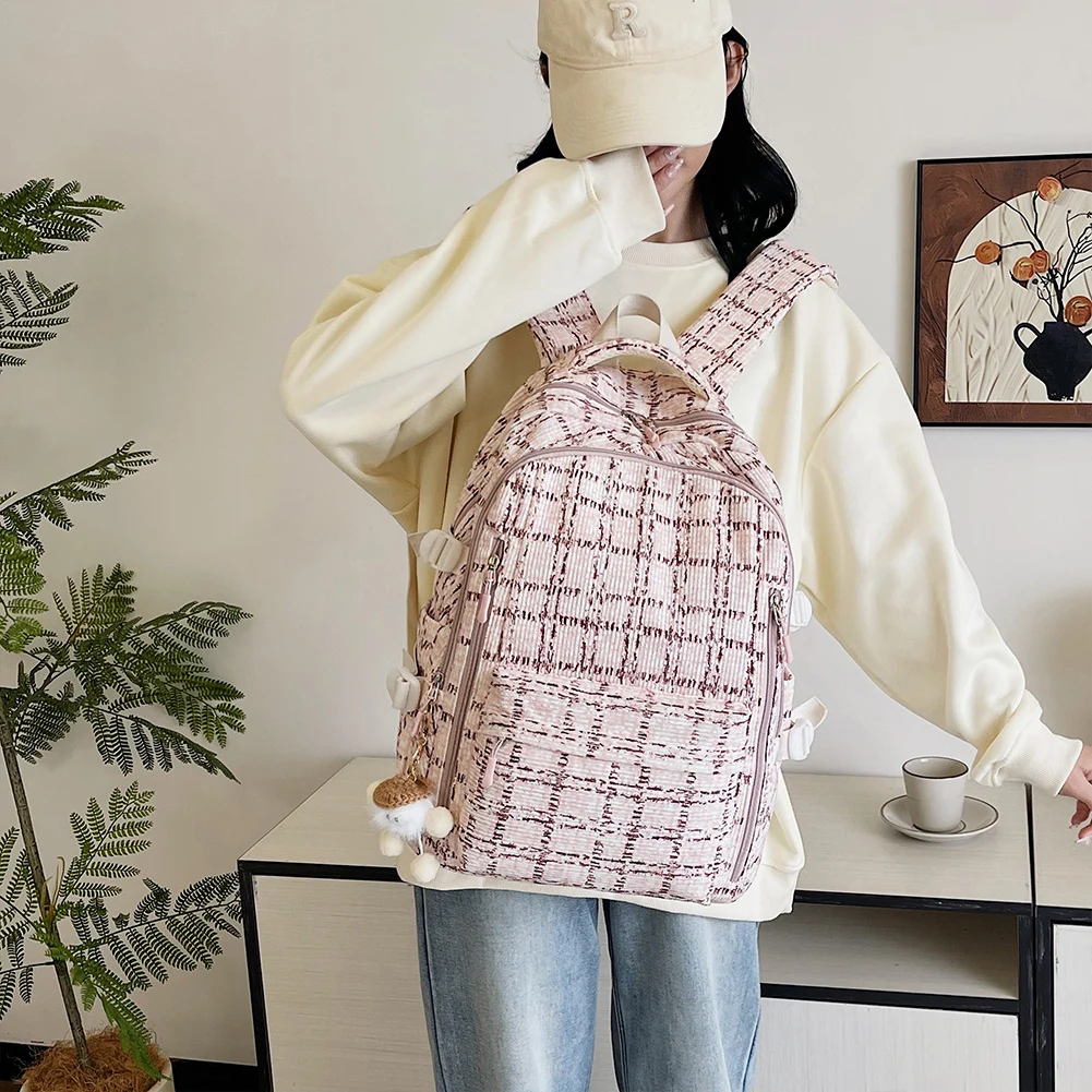 

Женский дорожный рюкзак для ноутбука с подвеской, вельветовый кавайный повседневный рюкзак с несколькими карманами, рюкзак для девочек-подростков