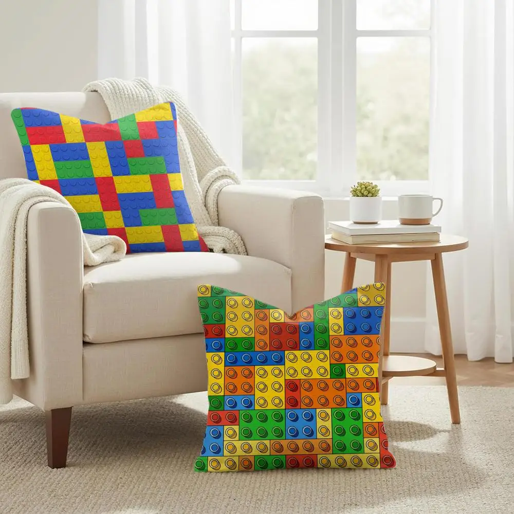 Building Blocks Deco Cushion Cover Summer Coolness Linen Organic Fabric Sofa Pillow Case Double-Sided Printing Home Decor