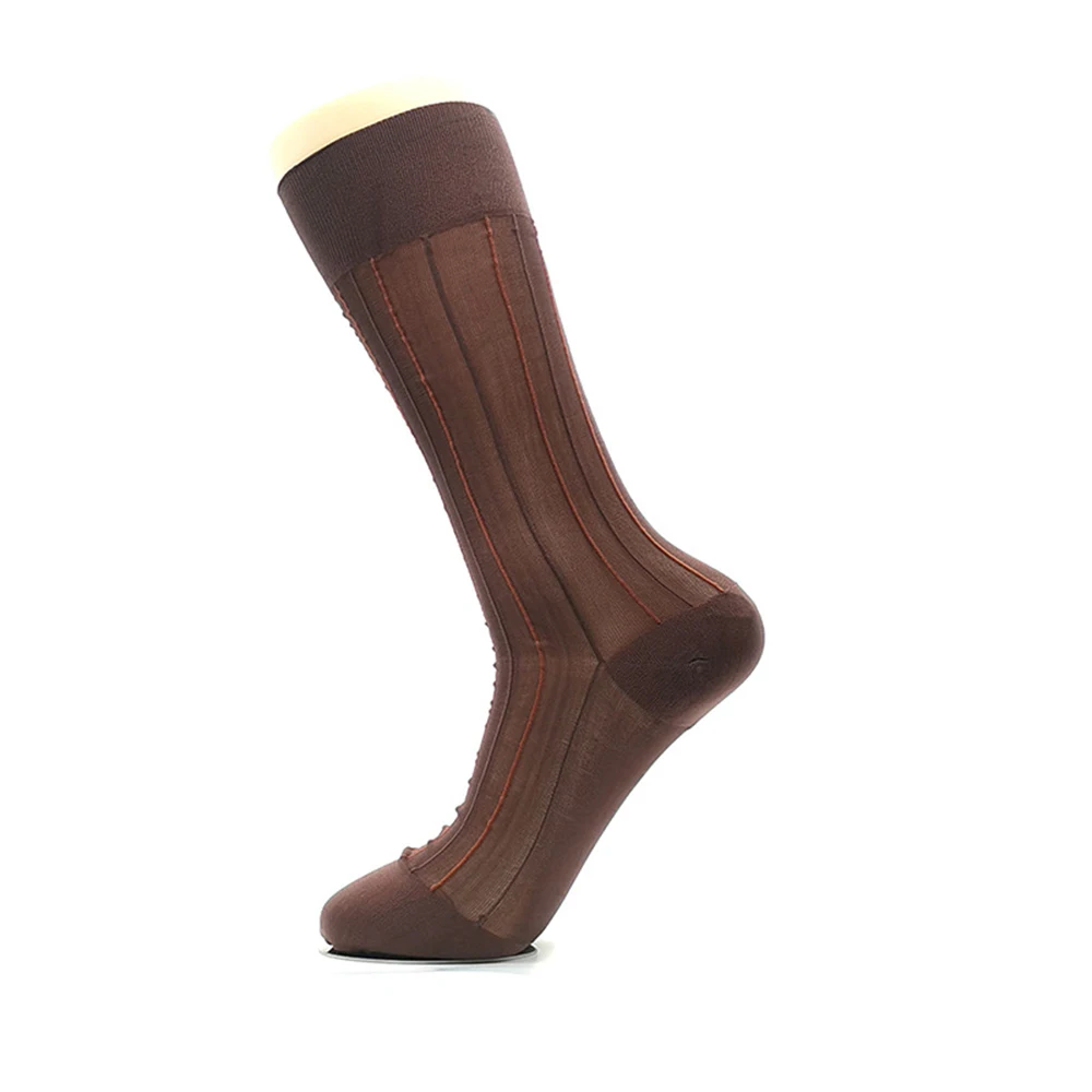 Heiße neue Mode-Socken für Herren, Dessous, durchsichtig, sexy, seidige Strümpfe, Kniestrümpfe, gestreift, atmungsaktiv