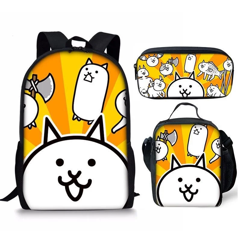 The Battle Cats Backpack Classic Fashion Cartoon Pattern 3D Print Pupil School Bags Laptop Daypack Lunch Bag Pencil Case