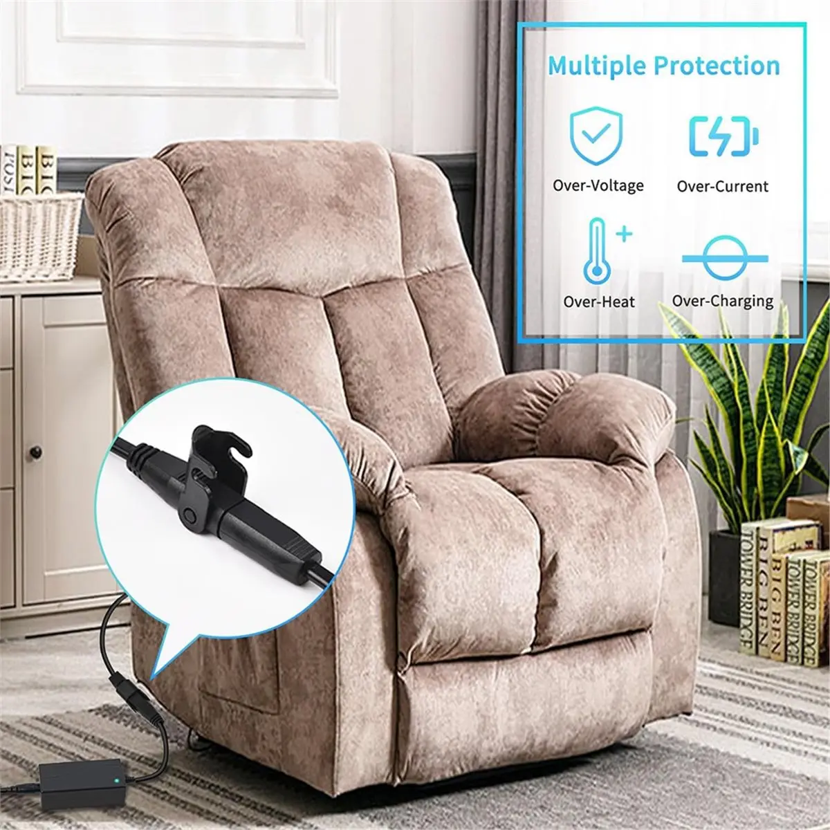 (A23G) Universal Extension Power Cord for Recliner, 6.6 Ft(2m) 2 Pin Lift Chair Replacement Cable for Most Recliner