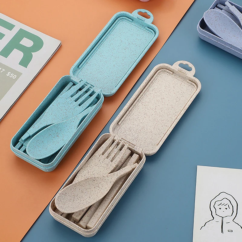 Portable Wheat Straw Fork Cutlery Set Foldable Folding Chopsticks Cutlery Set With Box Travel Kitchen Accessories image 2