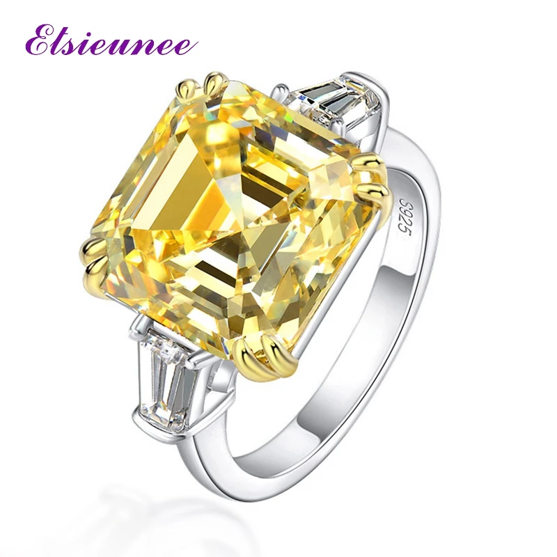 

7CT Asscher Cut Citrine Sapphire Simulated Moissanite Diamond Rings for Women S925 Sterling Silver Plated 18k White Gold Jewelry