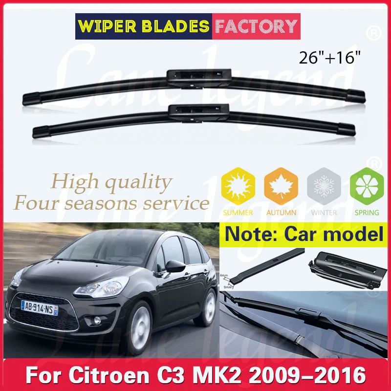 Car Wiper For Citroen C3 MK2 2009 - 2016 Front Wiper Blades Soft Rubber Windscreen Wipers Auto Windshield 26