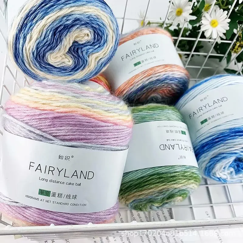 100g Dyed Pure Cotton Yarn, Gradient Medium Coarse Soft Knitted Yarn Ball, DIY Sweater Hat Shawl Hand Woven Scarf Crochet Thread