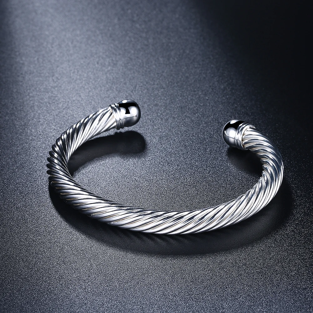 Hot fine 925 sterling Silver Minimalist twisted wire bangle bracelets for Women Fashion Wedding Affordable Jewelry Holiday Gifts