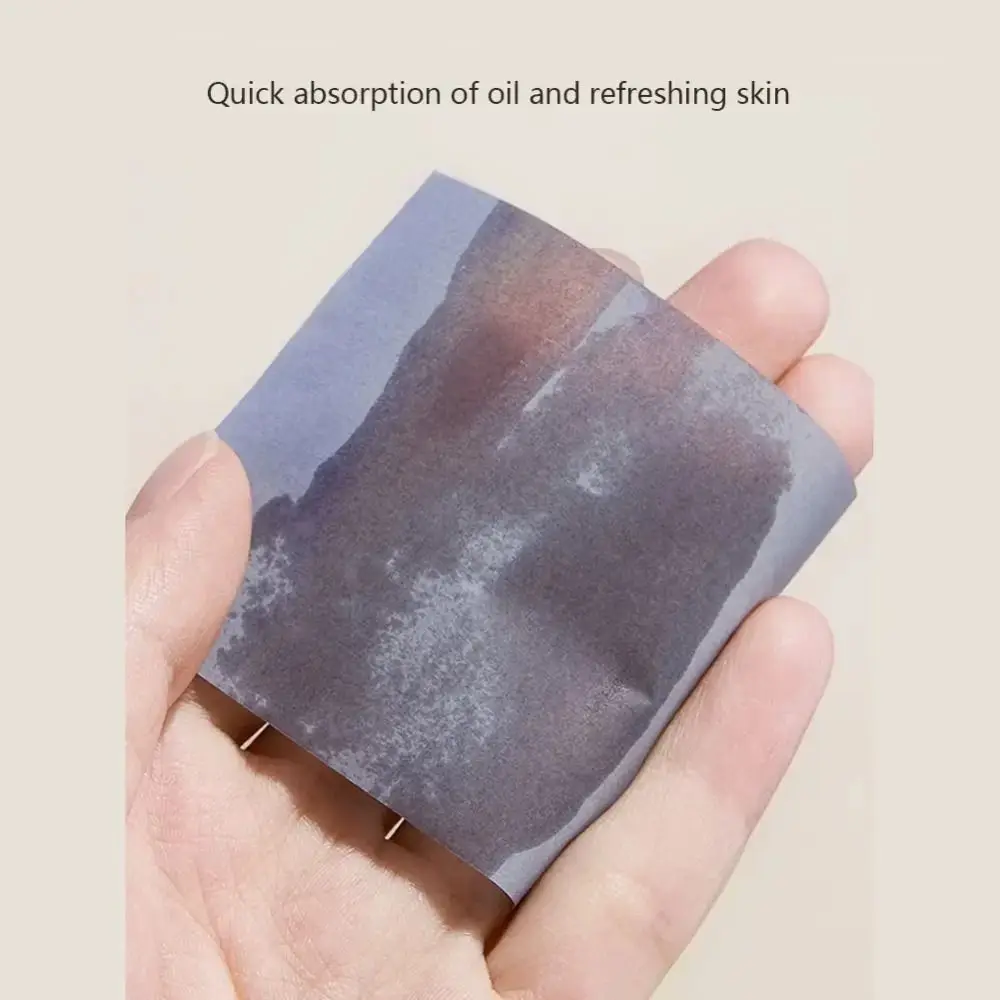 100 Sheets Portable Oil Blotting Sheets Disposable Anti-Grease Oil Absorbing Paper Bamboo Charcoal with Mirror Case Makeup Puff