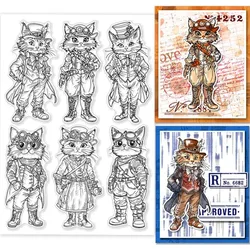 Vintage Cat Clear Stamps for Card Making Animals Silicone Clear Stamps Retro Clothes Transparent Stamps Seal for DIY