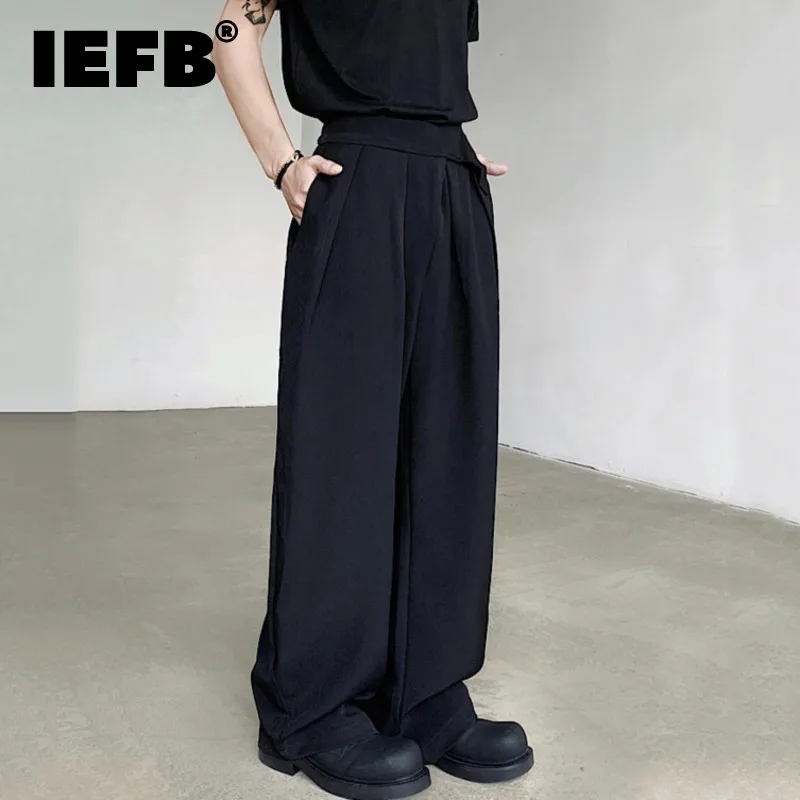 IEFB New Summer Male Suit Pants Droop Solid Color Casual Straight Bottom Wide Leg Men\'s Loose Trousers Stylish 2024 9C6434