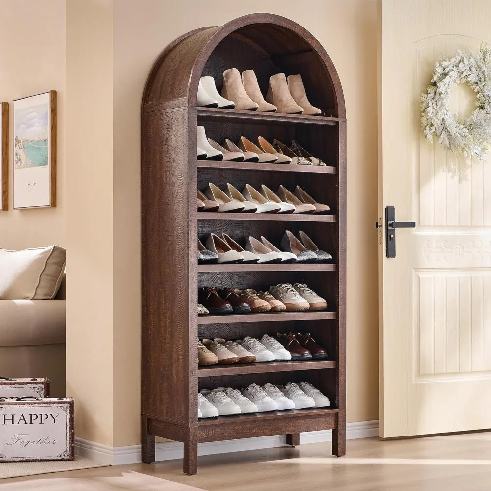 

Arched Shoe Storage Cabinet,Wooden Shoe Rack with 3 Adjustable Shelves, Freestanding Shoe Closet Shelf