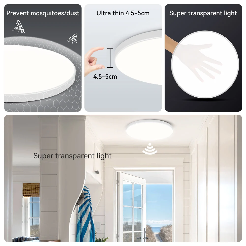 20/30W Round LED Radar Sensing Ceiling Lights AC185-265V Intelligent Panel Lamp Hallways Stairways Garage Basement Ceiling Light