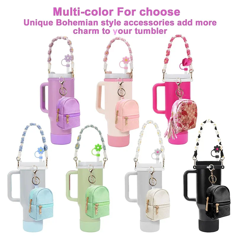 

8PCS Cup Accessories Set Water Bottle Handle Strap Coin Purse Silicone Cup Boot Straw Cover for Stanley Cup 30oz & 40oz Tumbler