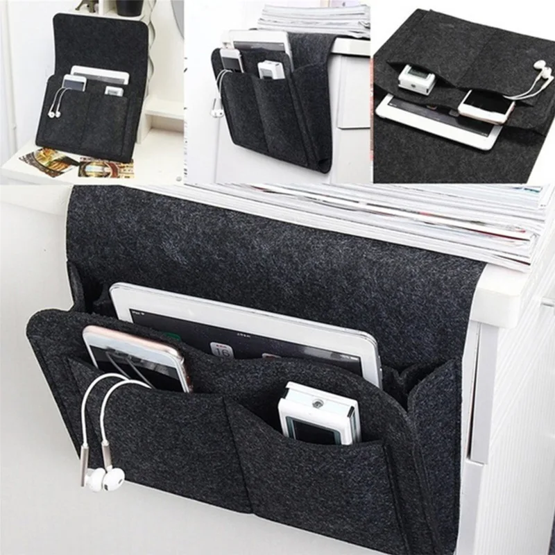 

Bedside Felt Storage Bag With Pockets Bedhead Sofa Desk Hanging Organizer For Phone Magazines Tablets Remotes Pockets