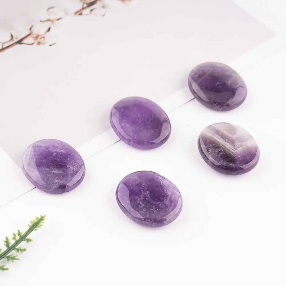 5pcs Natural Amethyst Round Worry Stone Slice, Smooth Thumb Palm Gemstone, Stress Relief Pocket Stone for Chakra Reiki Gift
