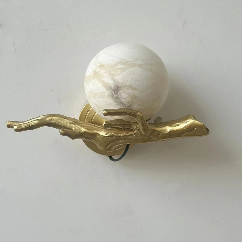 Modern Luxury Brass  Wall Lamp High-Quality Spanish Marble Elegant Sconce Light for Living Room Bedroom Corridor Decor