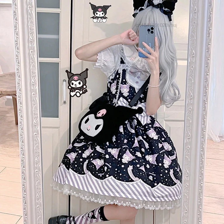 Sanrio Kuromi Lolita Dress Y2k Clothes My Melody Cartoon Vest Dress Japanese Sweet Kawaii Cinnamoroll Anime Sleeveless Dress