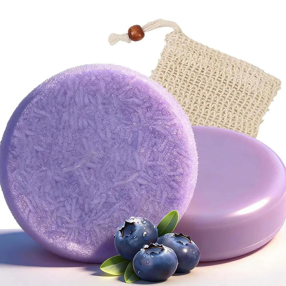 Champú Sólido Natural a Base de Plantas con Esencia de Arándanos, Jabón para el Cuidado del Cabello, Refrescante, Control de Grasa y Caspa, Acondicionador Sólido