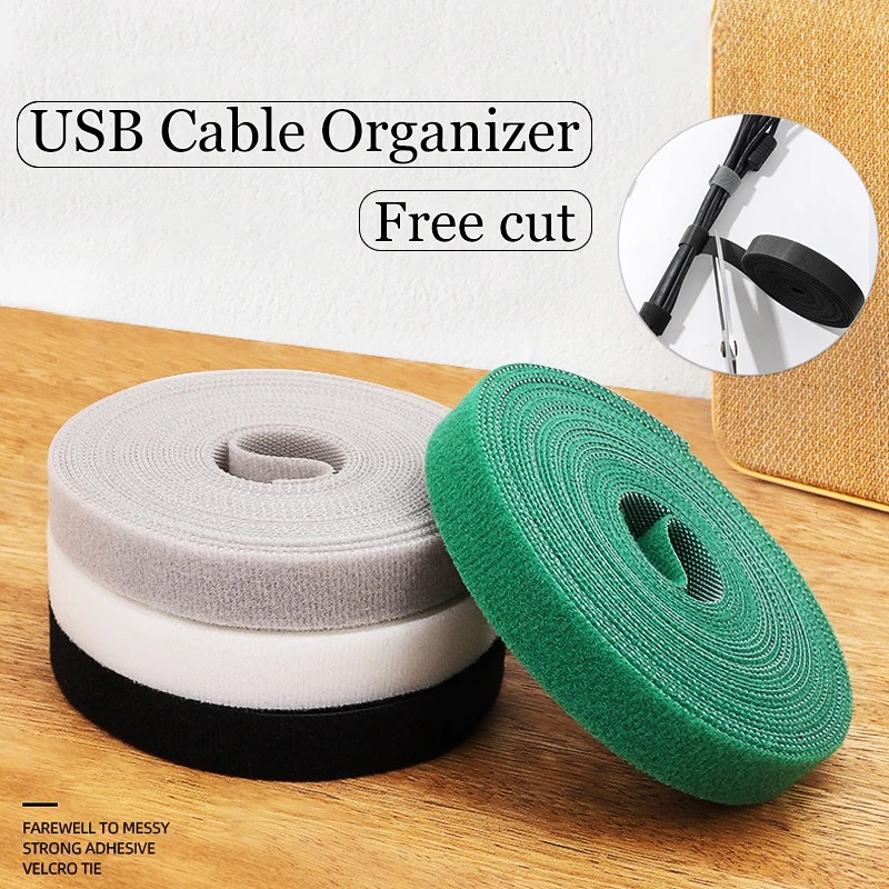 3/5M/Roll 15mm Width Cable Organizer USB Cable Winder Management Nylon Free Cut Ties Mouse Earphone Cord Cable Ties