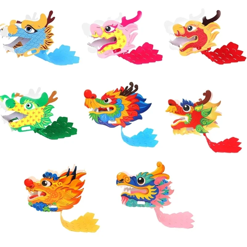 

DIY Dragon Head Mask Kits Chinese Paper Dragon Head Mask New Year Party Supplies R7RF