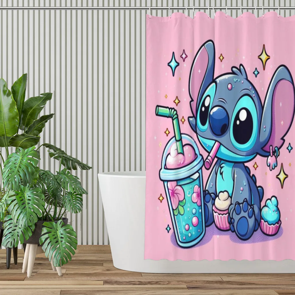 Stitch Unique decor Modern Fabric Bathroom Shower Curtains art design Print Curtain Cartoon Cute Kids