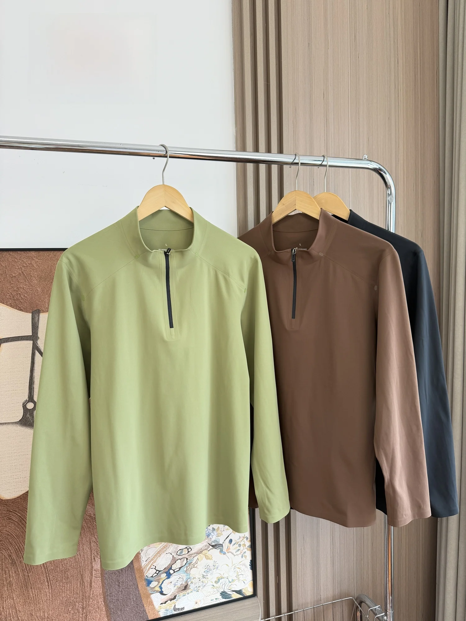 

Мужская модная футболка в городском стиле с длинным рукавом, быстросохнущая, дышащая, эластичная, с короткой молнией, для повседневной носки, с проклеенными швами