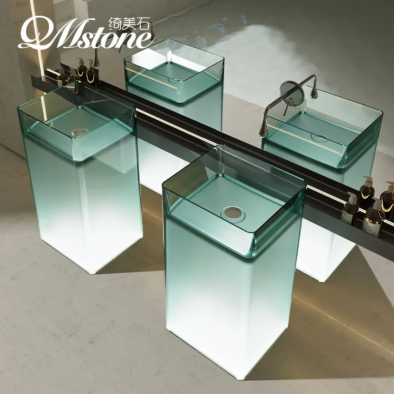 Resin colored crystal transparent floor standing hotel villa square washbasin basin basin column basin