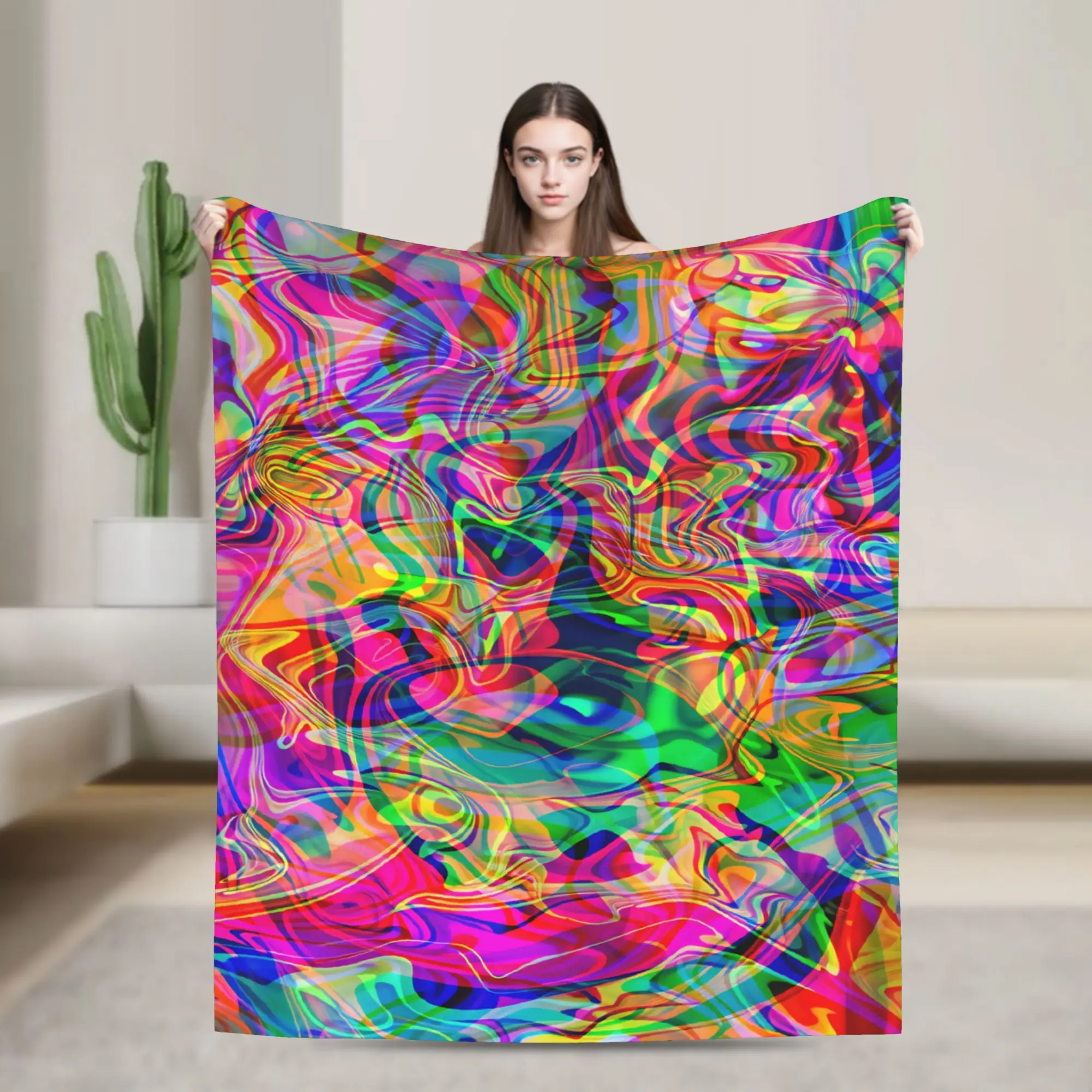 Vibrant Psychedelic Chaos Liquid Blanket Soft Comfy  Throw Blanket Winter Girls Home Decor Camping Bedspread