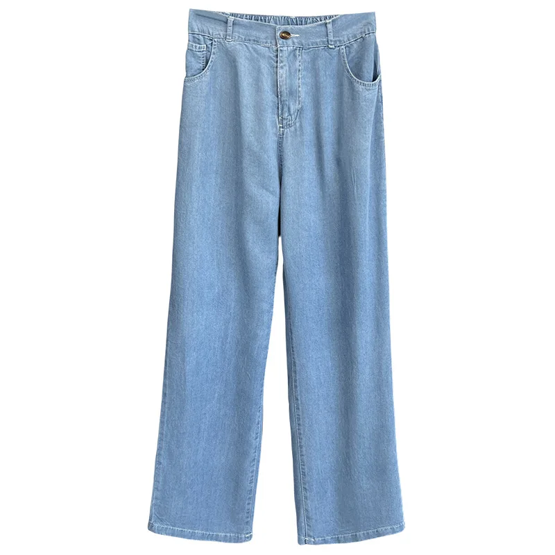 

Летние широкие джинсы, новые тонкие потертые джинсовые прямые женские брюки из лиоцелла 100 кг, большие размеры 8296