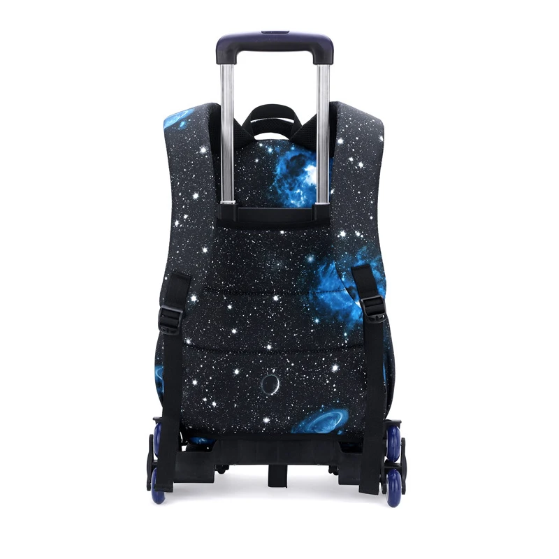 Mochila escolar para meninos, Saco de rodas, Starry Sky Series, Carrinho de estudante com rodas, Bagagem infantil